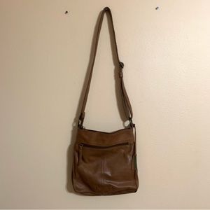 Lucky Brand Leather Purse Shoulder Bag  Satchel brown zip top large Crossbody